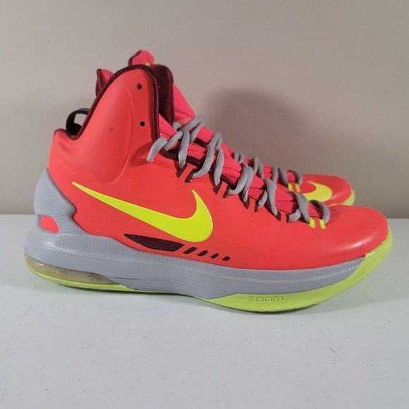 Nike KD 5 DMV 554988 610 Size 10 Bright Crimson/Volt-Wolf Grey Basketball Shoes - Picture 5 of 11